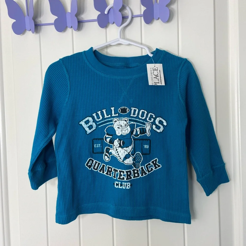 NEW Children’s Place baby boy’s medium blue decal waffle knit textured shirt